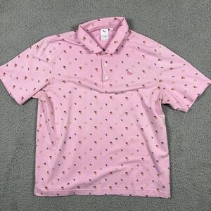 Puma Arnold Palmer Golf Polo Shirt Mens XL Pink Drink Print Short Sleeve